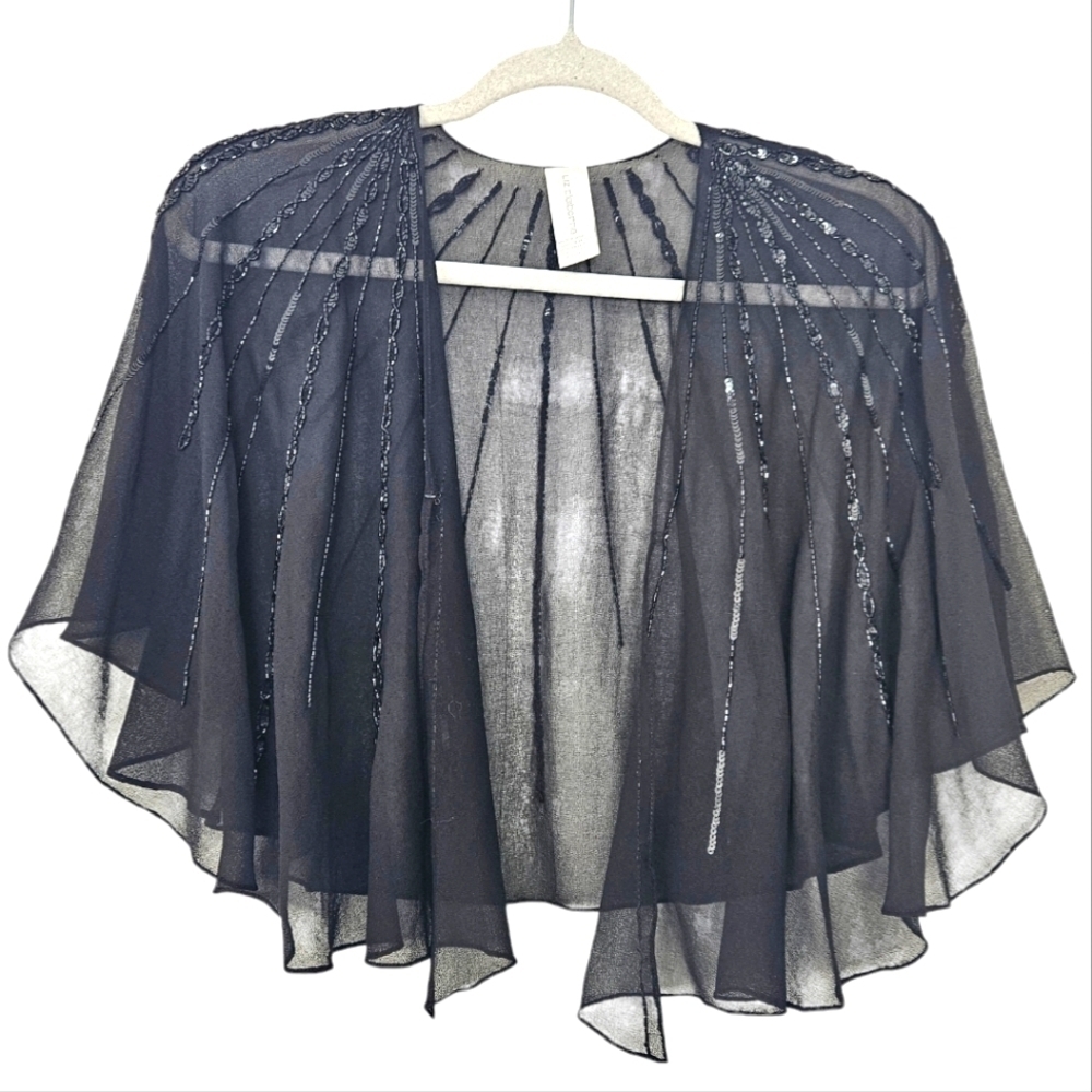Liz Claiborne black sequined see-through cap shawl cover O/S